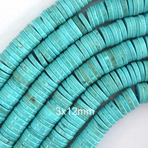 Blue Turquoise Heishi Disc Beads Gemstone 15.5" Strand 3mm 4mm 6mm 8mm 10mm 12mm - Picture 1 of 7