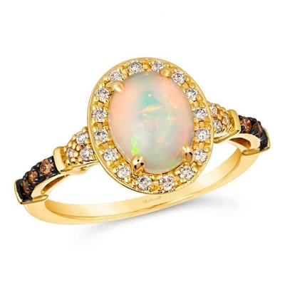 Коктейльное кольцо LeVian из желтого золота 14 карат с опалом и бриллиантом 1,06 карата - размер 5,5 - Изображение 1 из 4