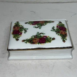 Vintage Bone China Brinton Trinket Box Taiwan bianco floreale 4x3" forma libro - Foto 1 di 9