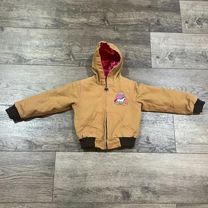 Cowgirl Hardware Hooded Canvas Jacket Tan/Rose Horse Embroidered Kids Girls 2T - Picture 1 of 9