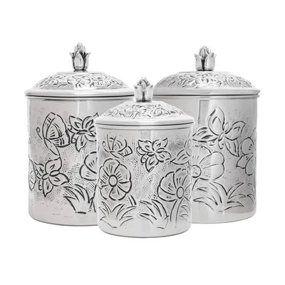Embossed Butterfly Canister Set, 3 pcs - Image 1 of 4