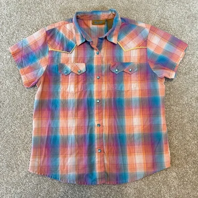Wrangler Girls Western Plaid Short Sleeve Shirt Snap Button western Blue Size XL - Image 1 of 4