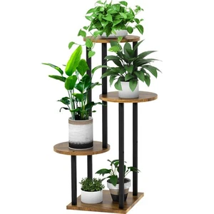 4 Tier Wood Tall Plant Stand Metal Rack Indoor, Multiple Flower Pot Holder Sh... - Picture 1 of 7