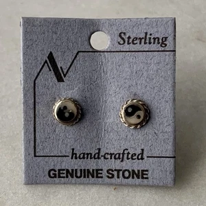 Aretes de plata esterlina Ying Yang hechos a mano piedra genuina delicados  - Imagen 1 de 4