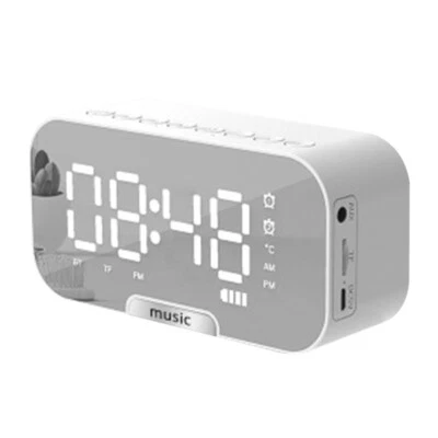 Digital Alarm Clock FM Radio Wireless Bluetooth Mirror LED With Speaker Portable - Image 1 of 4