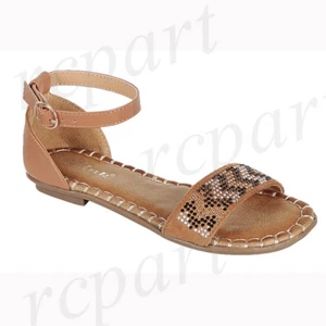 New girl's kids sandals ankle strap buckle comfort casual open toe summer tan - Picture 1 of 1