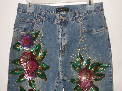 Buffalo Jeans David Bitton Boho Artsy Ornately Sequined Jeans Size 31 32" x 31" - Image 1 of 4