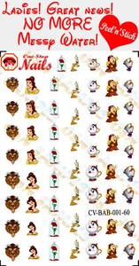 Disney Beauty and the Beast Clear Vinyl PEEL and STICK Nail Decals set of 60 - Picture 1 of 4
