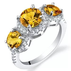Citrin Sterlingsilber 3 Steine Halo Ring Größen 5 bis 9 - Bild 1 von 2