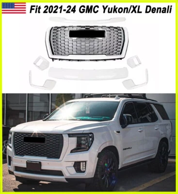 For 2021-2024 GMC Yukon/XL Denali Front Bumper Hood Grille Summit White New - Изображение 1 из 4