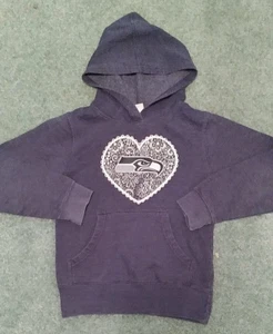 NFL Seattle Seahawks Navy Blue Hoodie Long Slv Top Shirt Girls USED LARGE 10 /12 - Picture 1 of 3