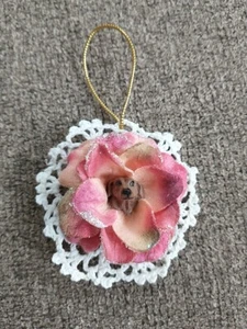 Dackel Wiener Hund Ornament Urlaub Spitze Blume Büro Deko selbstgemacht - Bild 1 von 5