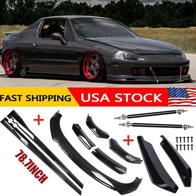 Car Front Bumper Lip Spoiler Rear Side Skirt Splitter For Honda Civic Del Sol - Imagem 1 de 4