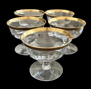 5 Vintage Tiffin Franziskaner Niedrig Sherbet/Champagner Goldrand Glaskelche - Bild 1 von 8