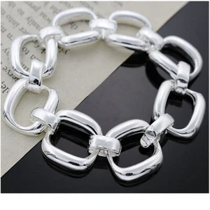 Charm Link Bracelets 925 Silver Plated Fashion Lattice Bracelets for Women 6.5" - Picture 1 of 4