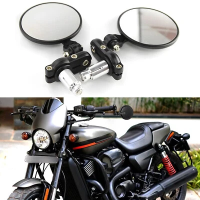 Motorcycle 7/8" Bar End RearView Side Mirrors For Harley Davidson Street Rod 750 Foto 1 de 4