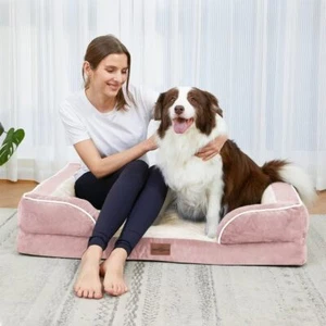 S/M/L/XL/XXL Orthopedic Foam Pink Dog Bed - Removable Cover & 3+1/2Side Bolsters - Picture 1 of 24