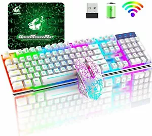 Wireless LED Backlit Gaming Keyboard and Mouse Combo Rechargeable For PC Mac PS4 - Picture 1 of 24