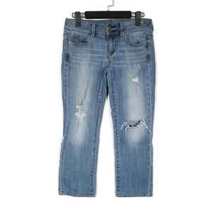 American Eagle Artist Crop Jeans Womens 4 Regular Ripped Light Wash 28x25 FLAW - Picture 1 of 11
