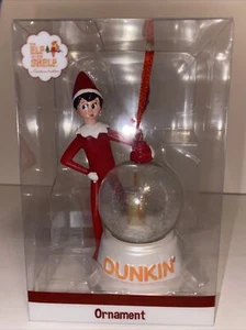 New 2023 Dunkin Donuts Elf On The Shelf Boy Ornament Snow Globe Ice Coffee - Picture 1 of 6