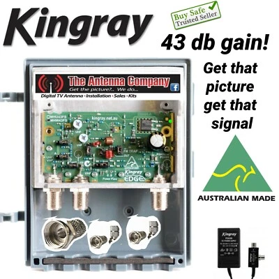 Kingray MHW43FS 43dB Masthead TV Amplifier with power supply and f connectors A1 - Image 1 of 4