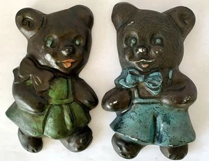 Vintage Chalkware Teddybären hängende Wanddeko 7" Menge 2 Kinderzimmer - Bild 1 von 2