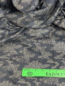 Vintage Tan Leaves on Black Fabric Cotton Blend 3+ yd x 44" NOS - Picture 1 of 8