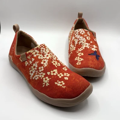 Sapatos femininos UNI Toledo tamanho 10.5 laranja borboleta Sakura lona arte sem etiquetas - Imagem 1 de 4