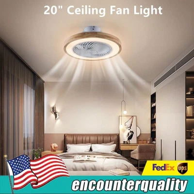 20" Modern Flush Mount Ceiling Fan Light LED Dimmable Chandelier Lamp W/ Remote - Image 1 of 4