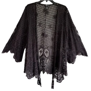 Miss Chievous Kimono Gr. L schwarz Spitze gehäkelt vorne offen Cover Up - Bild 1 von 12
