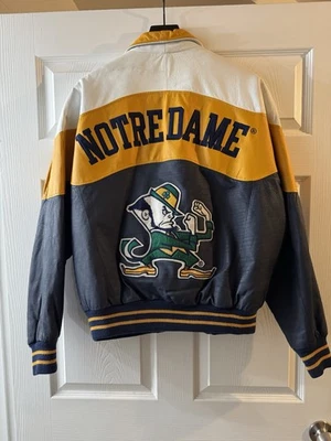 VINTAGE NOTRE DAME FIGHTIN IRISH COLLEGE PHASE  FULL ZIP LEATHER JACKET XL RARE! - Image 1 of 4