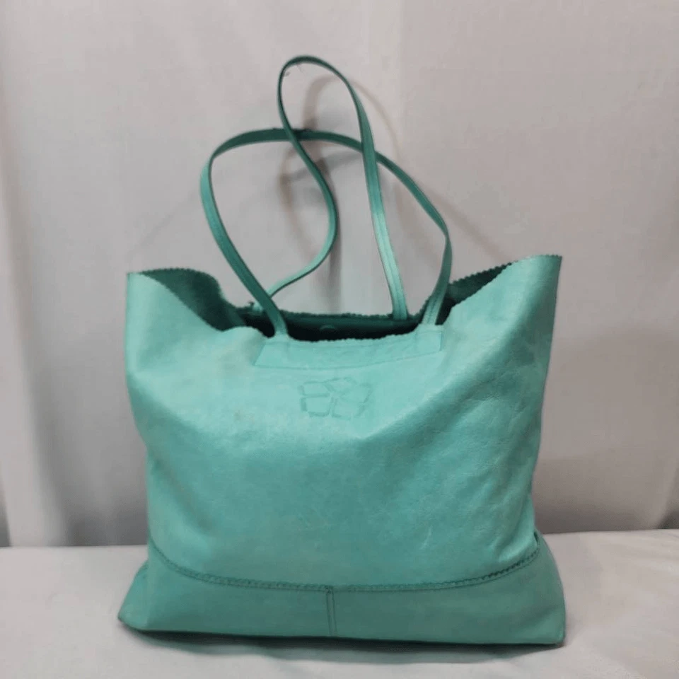 Trina Turk & Banana Republic 大号蓝绿色皮革托特包 Beach Boho Chic — 第 1/4 张图片