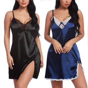 Women Sexy-Lingerie Silk Lace Robe Dress Babydoll Nightdress Nightgown Sleepwear - Picture 1 of 26