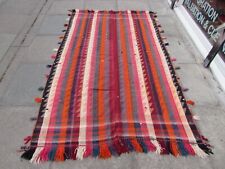 Vintage Tribal Nomadic Hand Made Oriental Red Orange Wool MOJJ Kilim 225x137cm