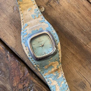 Reloj de moda Geneva platino color turquesa esfera con correa de cuero - Imagen 1 de 9