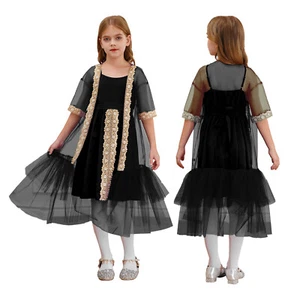 Kids Girls Gown Open Front Dress Pageant Skirt Prom Evening Applique Costume - Picture 1 of 56