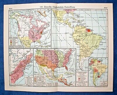 Antique 1931 AMERICA HISTORICAL MAP Geographic Map Original Book Lithography • 5€