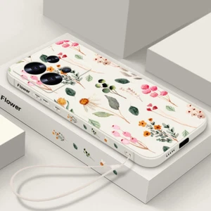 For Xiaomi Redmi Note 13 12 Poco F6 M6 Pro X6 X5 13T Floral Pattern Lanyard Case - Picture 1 of 19
