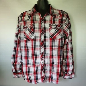 Buckle BKE Red Plaid Black Pearl Snap Long Sleeve Shirt Men's Size XL-Slim Fit - Picture 1 of 6