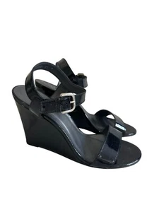 STUART WEITZMAN Black Patent Leather Sandals Wedges Size 11 - Picture 1 of 9