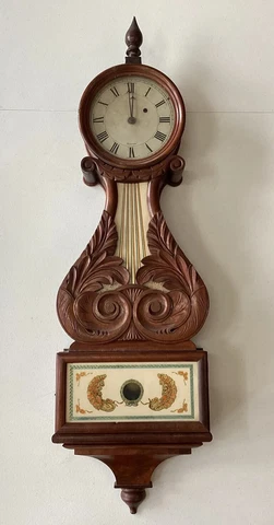 Real C.1820 ANTIQUE JOHN SAWIN MAHOGANY LYRE WALL CLOCK HAND CARVED Local Pickup Cover
