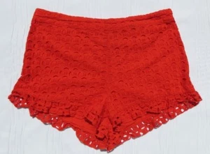 PRIMARK US Women’s L 12 UK 16 EU 44 Red Cotton Eyelet Lace Shorts Ruffle Pull On - Picture 1 of 3
