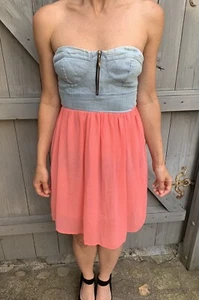 Jeans Bustier Mini Kleid Ibiza Pink Party Italy Beach Stretch Top onesize XS S M - Bild 1 von 4