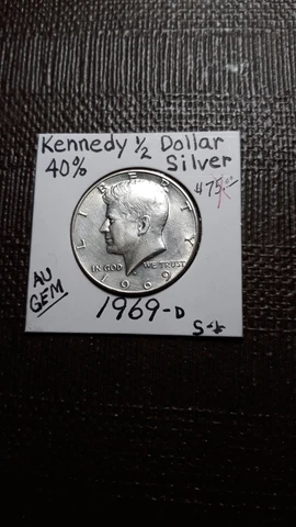 AU GEM  40% Silver 1969-D   Kennedy Half Dollar   S-1 Cover