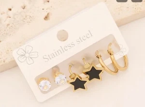 Fine Jewelry Set Of 3 18K Gold Plated Stainless Steel Earrings - Picture 1 of 5