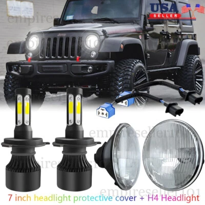 For Jeep 2007-2017 Wrangler JK JKU 7" Round H4 LED Headlights Kit - Image 1 of 4