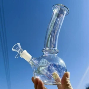 8inch Rainbow Glass Hookah Smoking Pipes Crook Neck Hand Pipe W/ 14mm Male Bowl - Picture 1 of 10