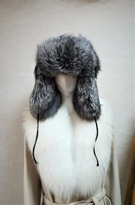 Silver fox fur hat, Aviator winter hat, Silver fox Fur Trapper Hat, Natural Fox  - Picture 1 of 8
