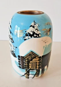 Matthew Adams Alaska Pottery Candle Holder Stilt House Blue Cabin Signed MCM - Picture 1 of 7
