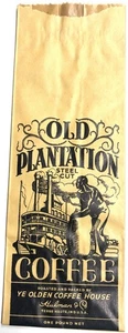 Vintage Old Plantation Coffee Bag 1 Lb. Ye Olden Coffee House Terre Haute, IN. - Picture 1 of 2